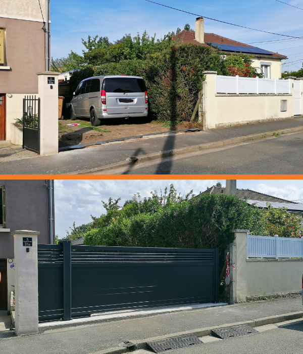 Projet avant apr&egrave;s : pas de portail puis portail coulissant alu Oneslide Decoline