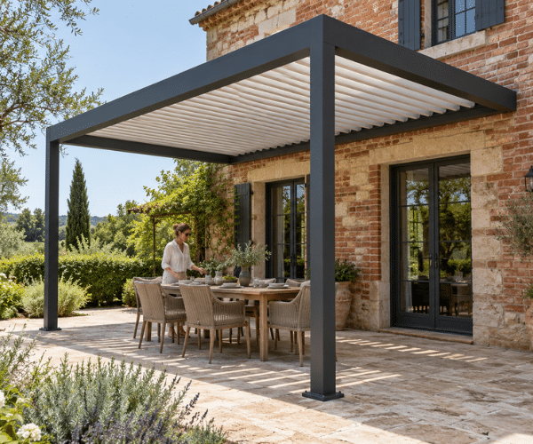 Pergola adoss&eacute;e perpendiculaire